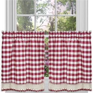 Buffalo Check Plaid Gingham Kitchen Window Curtain Tiers Set
